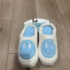 Blue and White Smiley Slippers